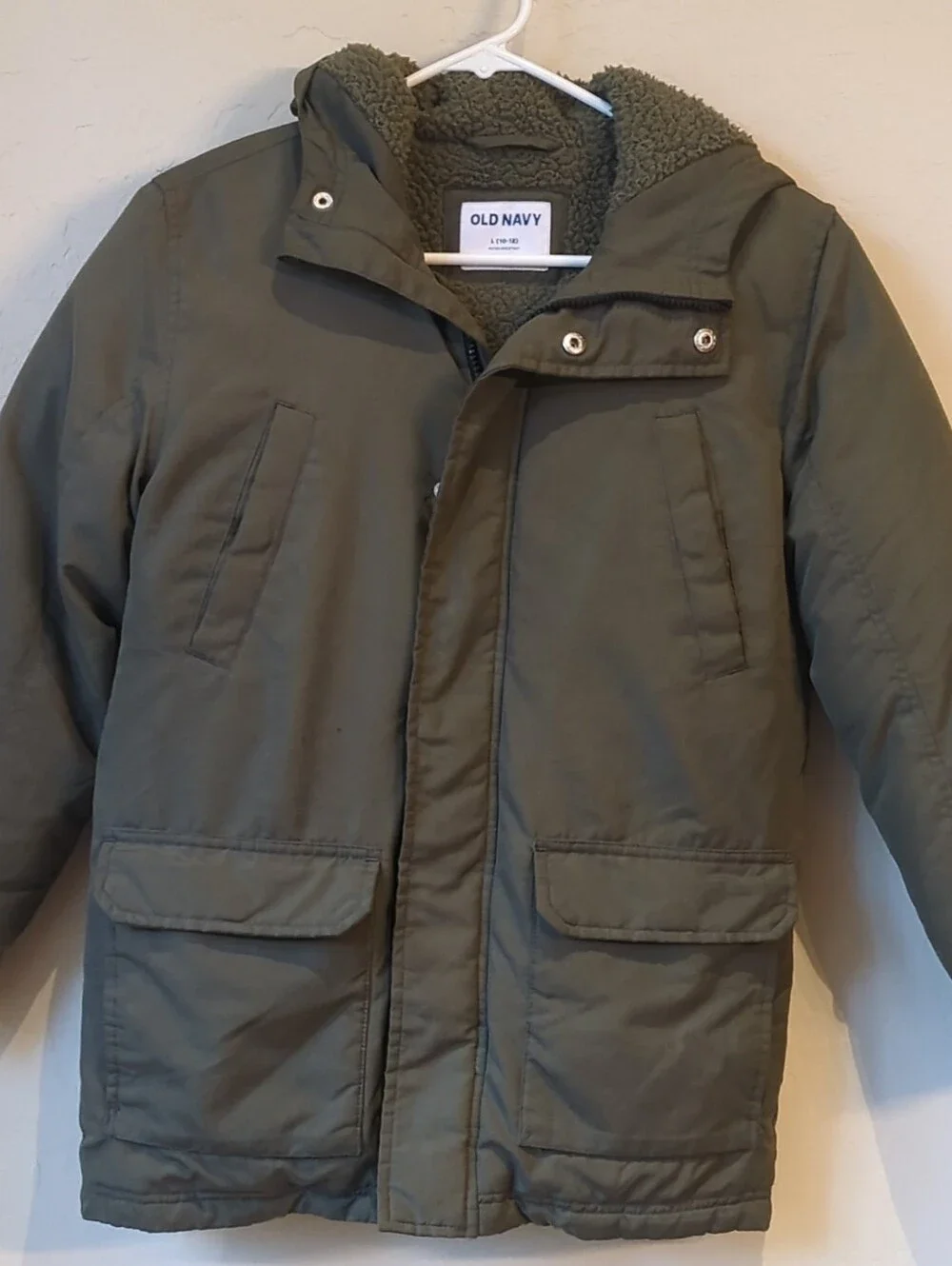 Old Navy Unisex Sz L Youth Hooded Parka Khaki Green